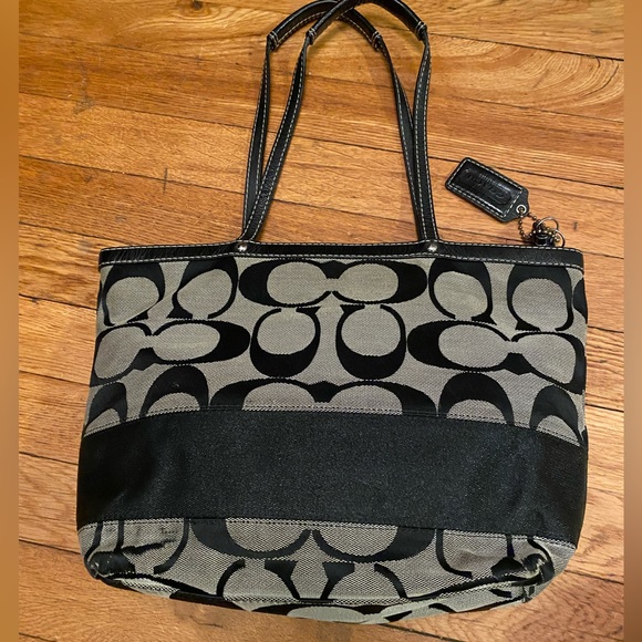 Coach Signature Black Stripe Tote Purse Shoulder handbag F17433 - Picture 9 of 12